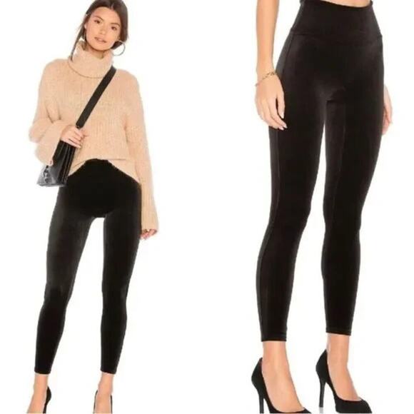 SPANX Velvet Leggings Black Size Large Velour Shaping High Waisted 2070 - Picture 1 of 7